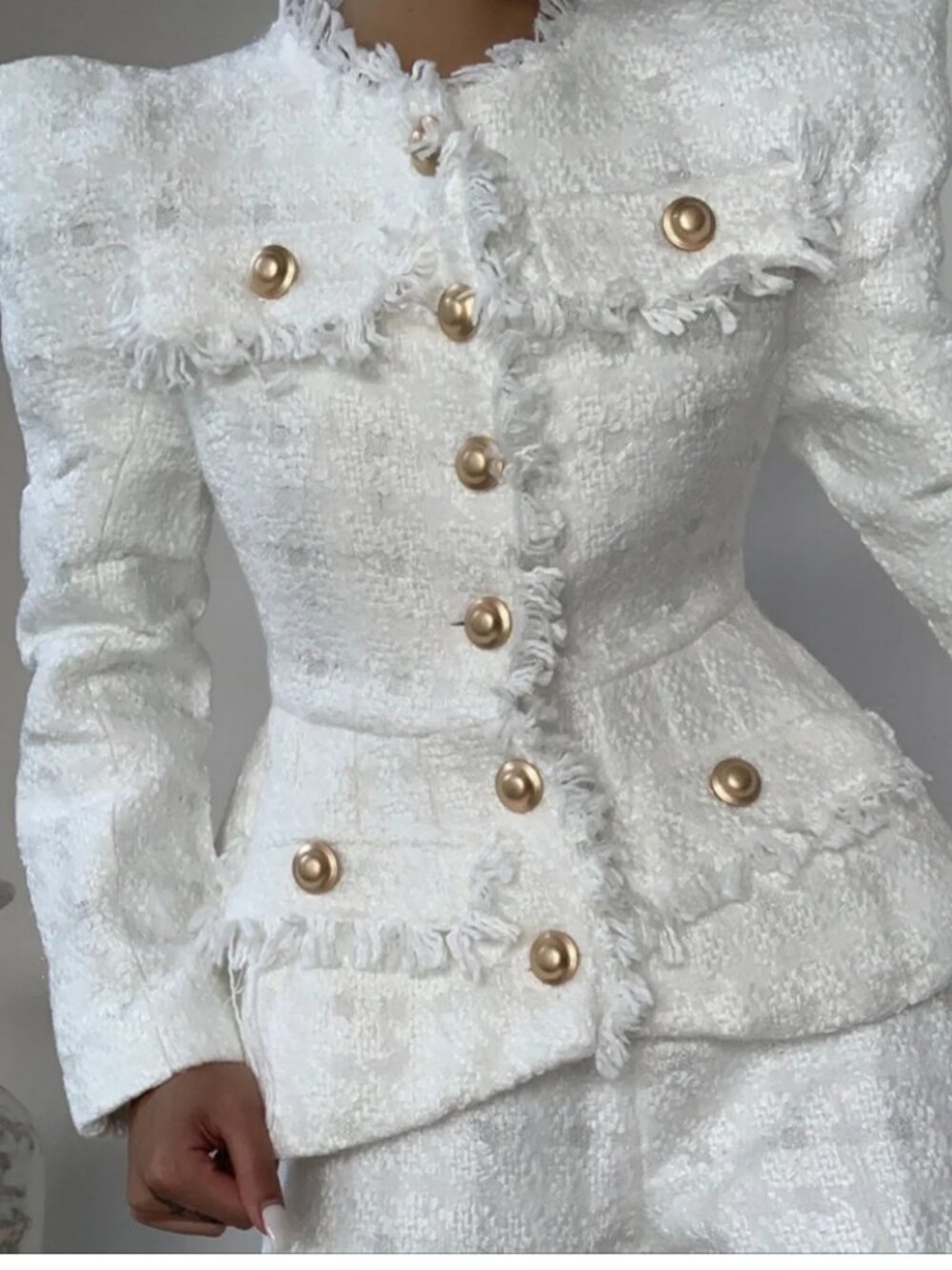 Textured White Tweed Blazer. Size M. Matching Shorts Sold Separately.